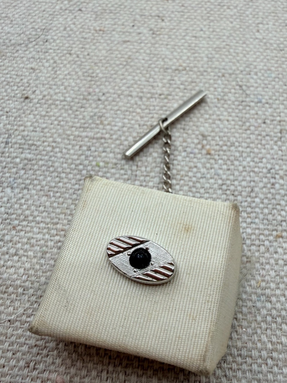 Silver Oval Men’s Cufflink with Black Center